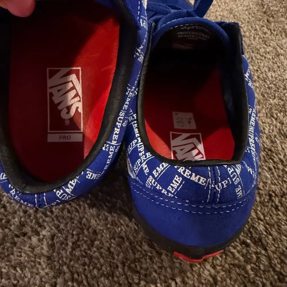 SUPREME X VANS Men's Old Skool Pro Logo Pattern Size 10.5 In Royal/Black